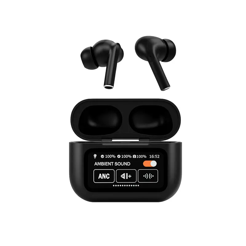 1405053_a9-airpods-pro-black-with-screen-display-anc-enc-dobble-dark-touch-control-noise-reduction-a9-pro-bl (Black) A9 AirPods Pro Touch Screen ANC/ENC TWS Wireless Earbuds - Image 1