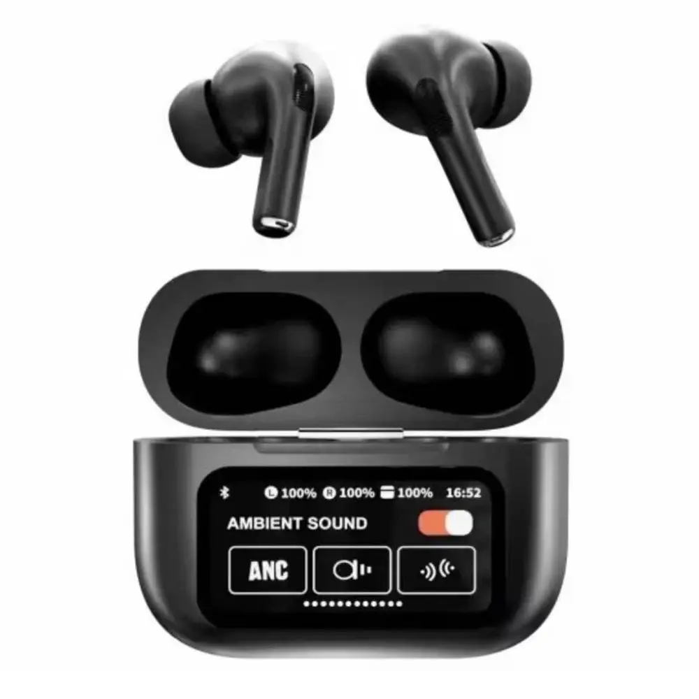 E9_xeui9n (Black) E9 Pro Smart Touch Screen ANC+ENC Wireless Earbuds - Image 1
